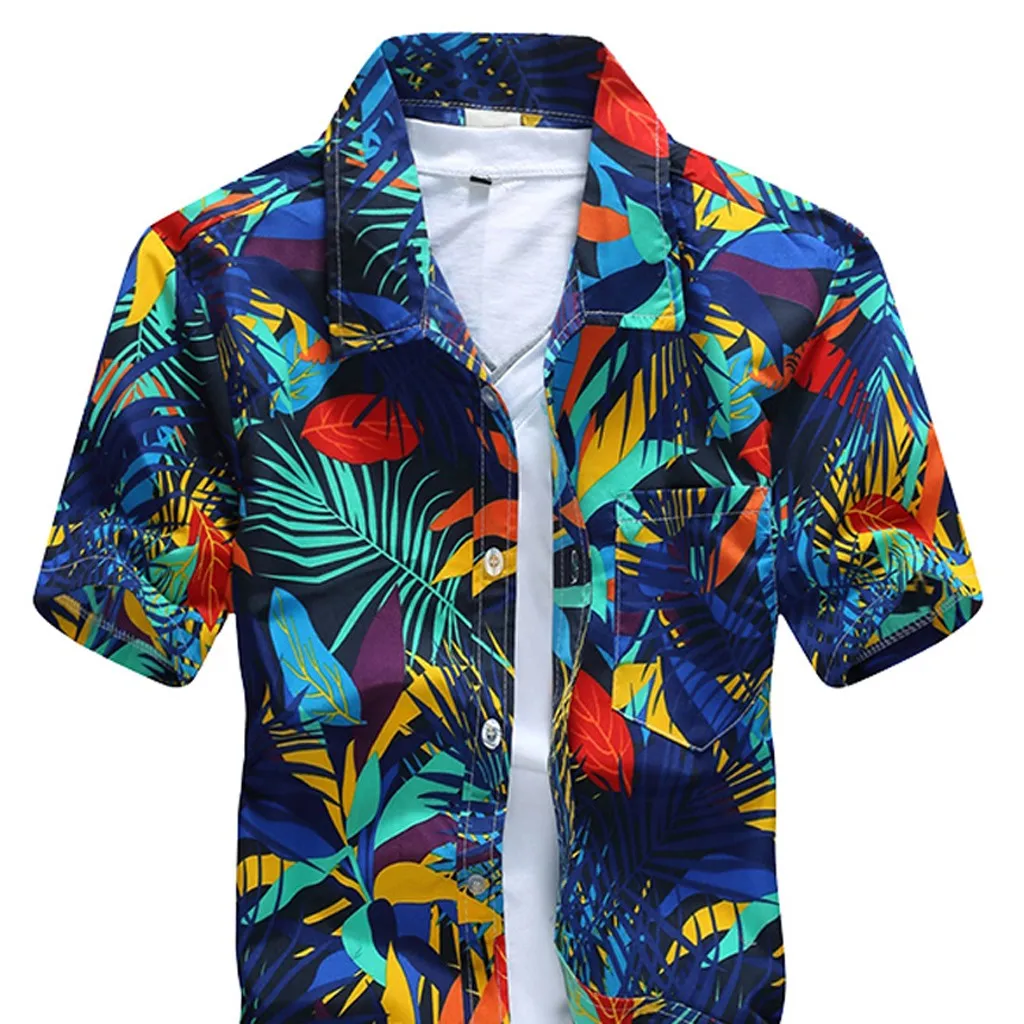 Мужская пляжная гавайская рубашка тропическая летняя рубашка с коротким рукавом мужская брендовая повседневная одежда свободная быстросохнущая блузка Топ Блузка