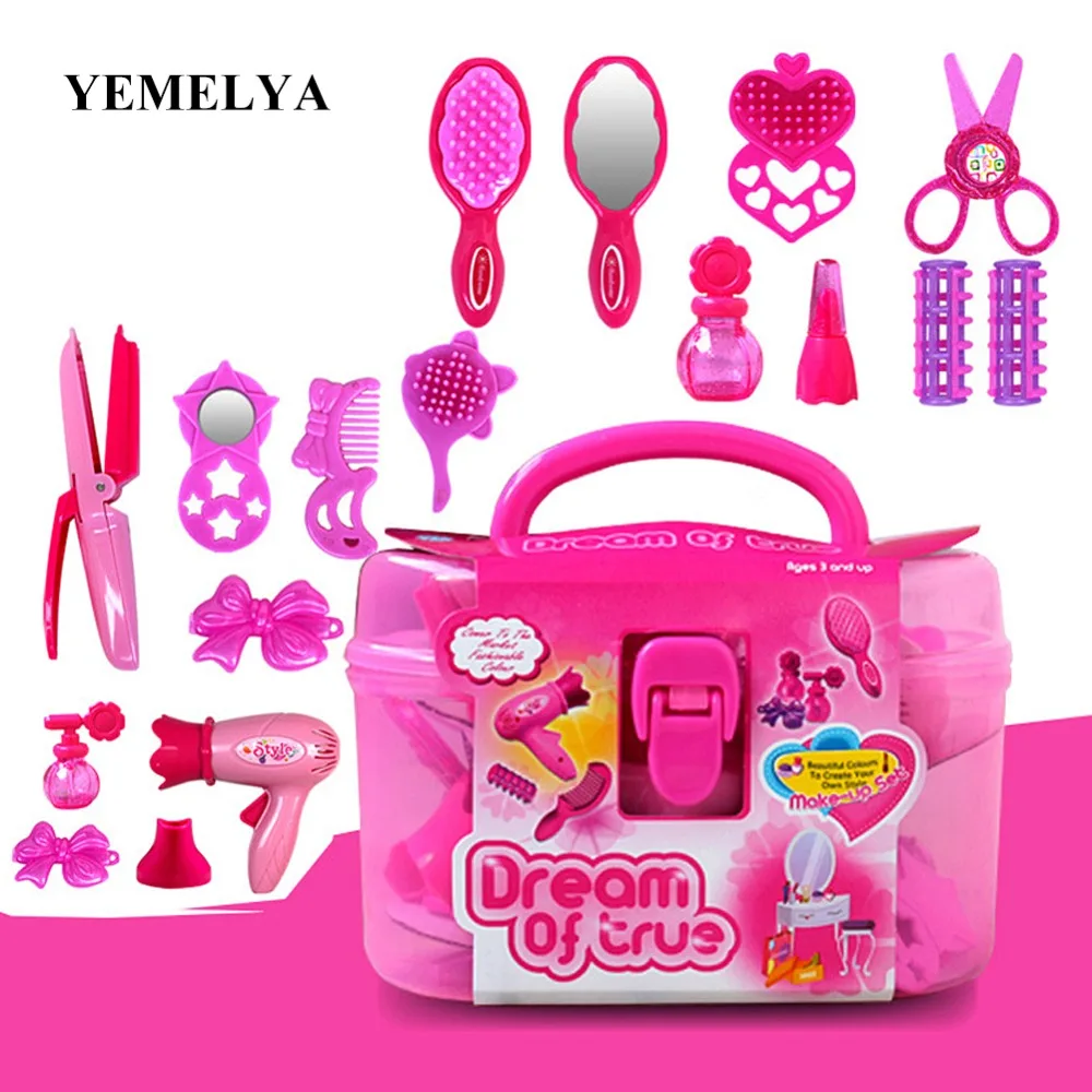 

Toy Vanity Beauty Cosmetic Bag Kit Pretend Play Makeup Hair Dryer Make Up Gift Set Children Girls Toys Kids Girls