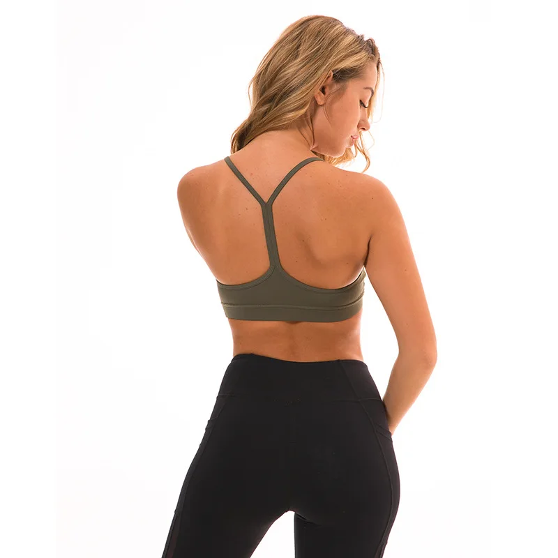 Scoop Neck Skinny Racerback Yoga Fitness Bra Top Women Push Up Solid