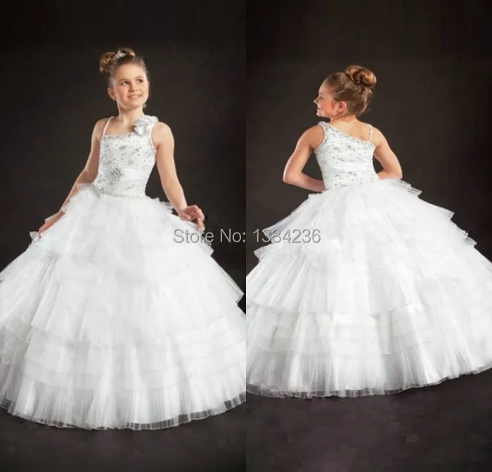 White Beauty Christmas xmas Ball Gown Pageant Polo Corset Crystals First Communion Flower Girl 
