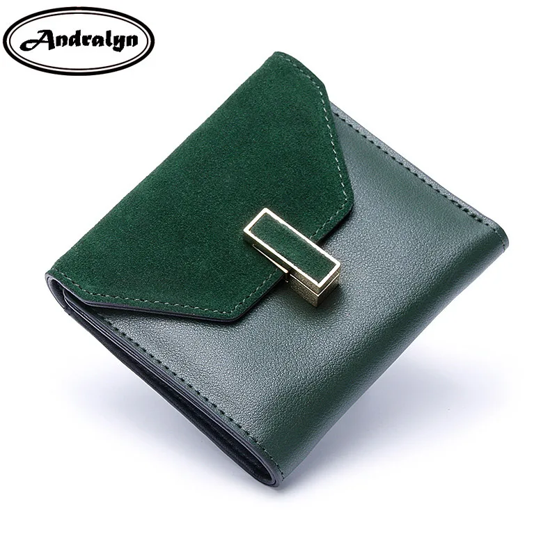 

Andralyn Rotary Hardware Buckle Cover Type Genuine Leather Women's Purse Multicolor Short Design Clutch Wallet for Women