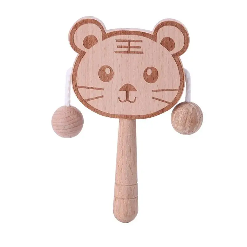 Мультфильм животное бук дерево детская погремушка-барабан игрушки ручной укус прорезывание зубов музыкальный инструмент игрушка ребенок