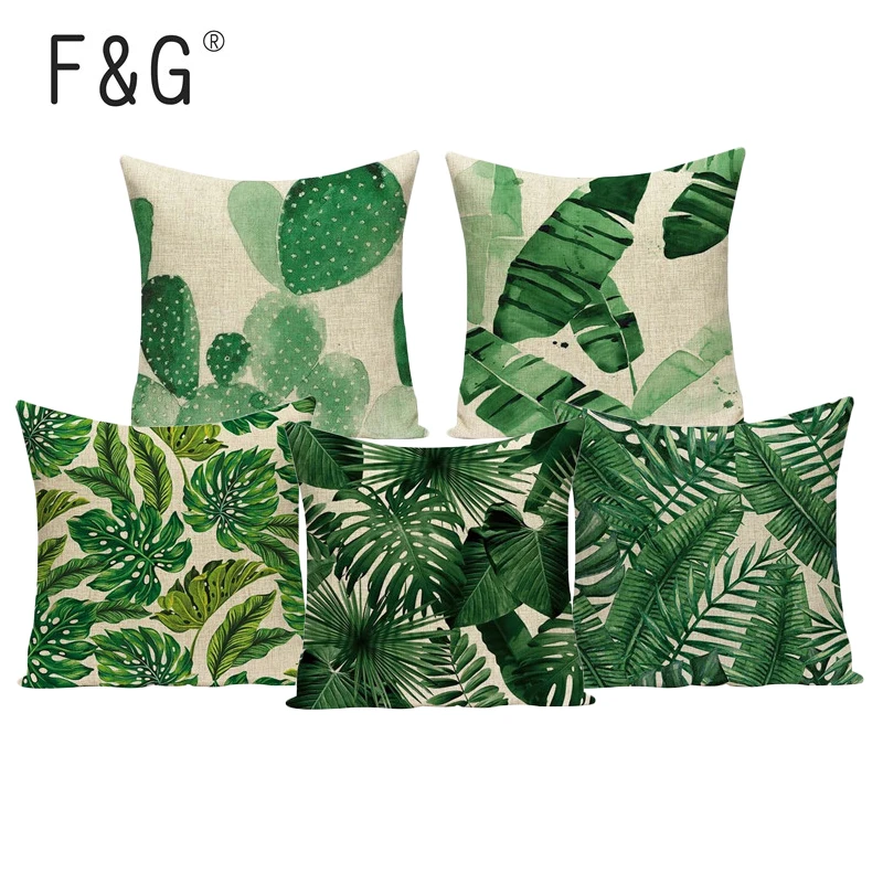 

Tropical Plants Cushion Cover Tropical Green Decorative Custom Palm Pillow Case Creative Home Cactus Linen Throw Pillows