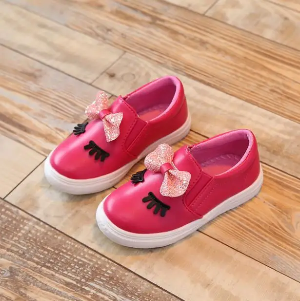 Размеры 21-36, весенне-осенняя Милая обувь для маленьких девочек Повседневная Мягкая дышащая обувь с блестками и бантом для девочек обувь принцессы, 8IM0636 - Цвет: Rose red