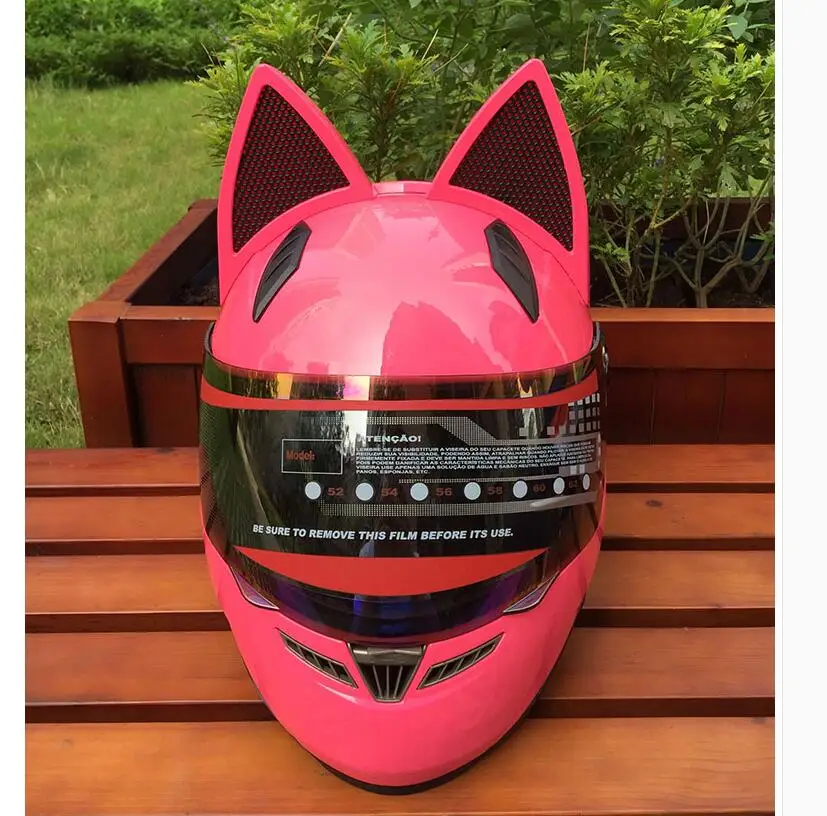 Cat ears motorcycle helmet men s personality cool full face helmet locomotive anti-fog ladies cat ears pink helmet fast ship