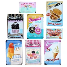 Американский лед поп оловянные знаки мороженое блины металлический плакат для бара торт конфеты магазин пекарня домашний декор для стен в винтажном стиле табличка YN002