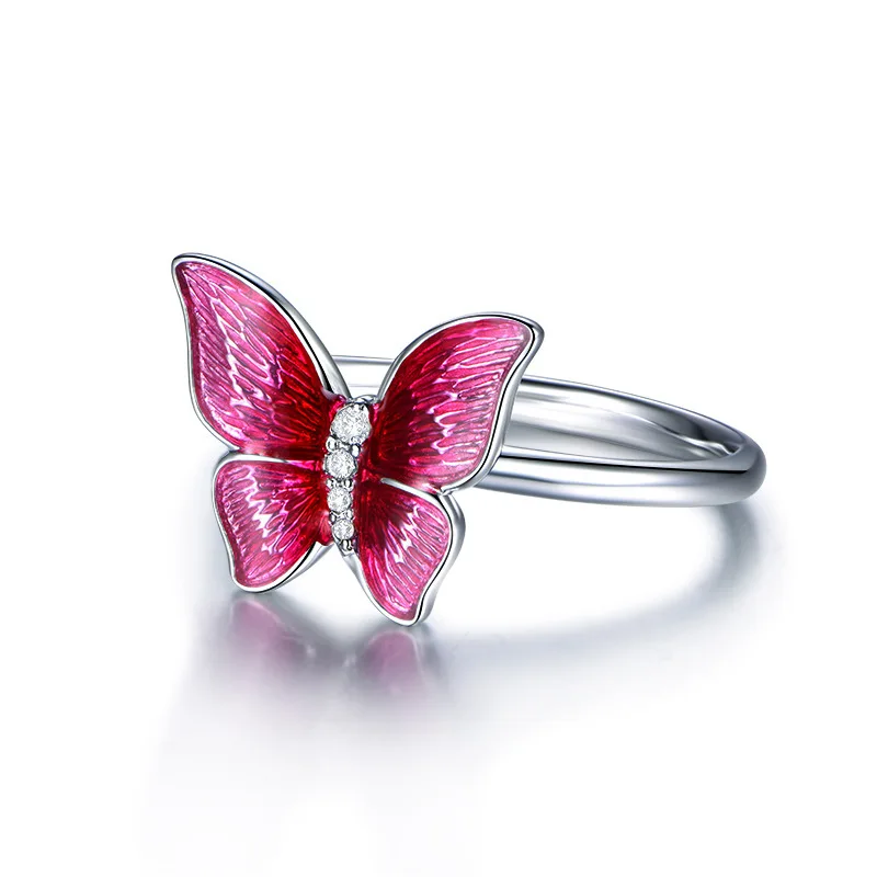 

Exquisite Enamel Butterfly Rings Bridal Engagement Ring for Women Fashion 925 Sterling Silver CZ Zircon Rings Jewelry