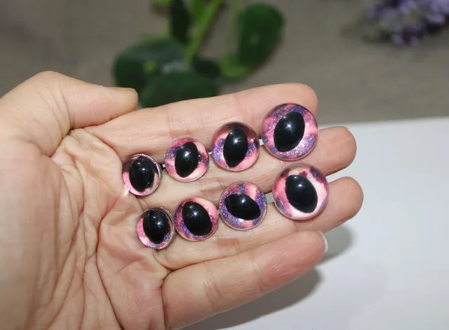 20pcs/lot 13mm/14mm/15mm/18mm animal eyes clear plastic safety toy cat eyes + glitter  fabric + washer--size option--02 1