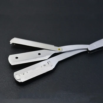 

Top sale 1 set Straight Barber Edge Steel Razors Folding Shaving Knife Holder Rack With 10 pcs Blades