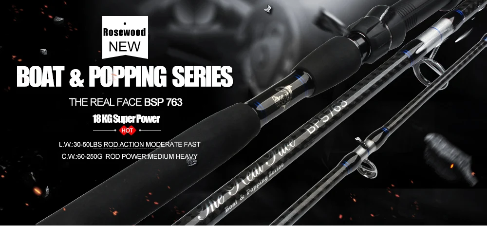RoseWood CW.60-250g Spinning Rod Boat & Popping Series Travel Rod 3 Pieces Spinning Fishing Rod MH Power, Fast Action  (1)