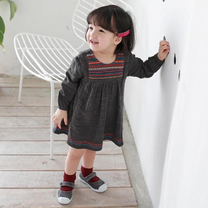 

Brand 2019 New Girls Dress Embroidered Children's Cotton Dress Infant Spring Dress Cute Retro Kids Long Sleeve Clothes,#3986