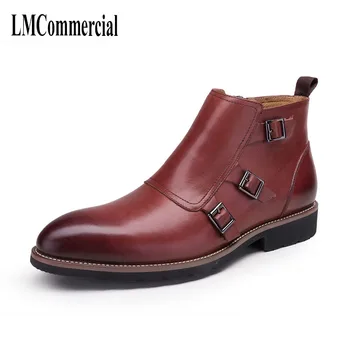 

New bursts of real leather Riding Boots Men's boots new autumn winter British retro men shoes all-match cowhide breathable