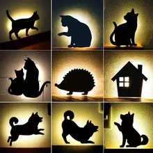 Светодиодный светильник с датчиком движения, умный звук/светильник, автоматический теплый белый ночной Светильник, домашний коридор, балкон, детская Милая лампа для сна с кошкой