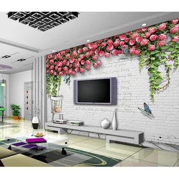 

New pastoral elegant flower kiosk 3d letters wall paper mural for TV background wall,3d papel de parede floral #216
