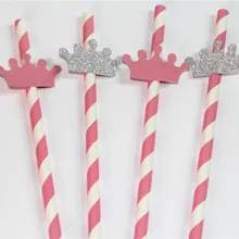 Серебристые и розовые соломинки с коронами для принцесс, вечерние цвета на заказ, с днем рождения, это украшение для душа для девочки