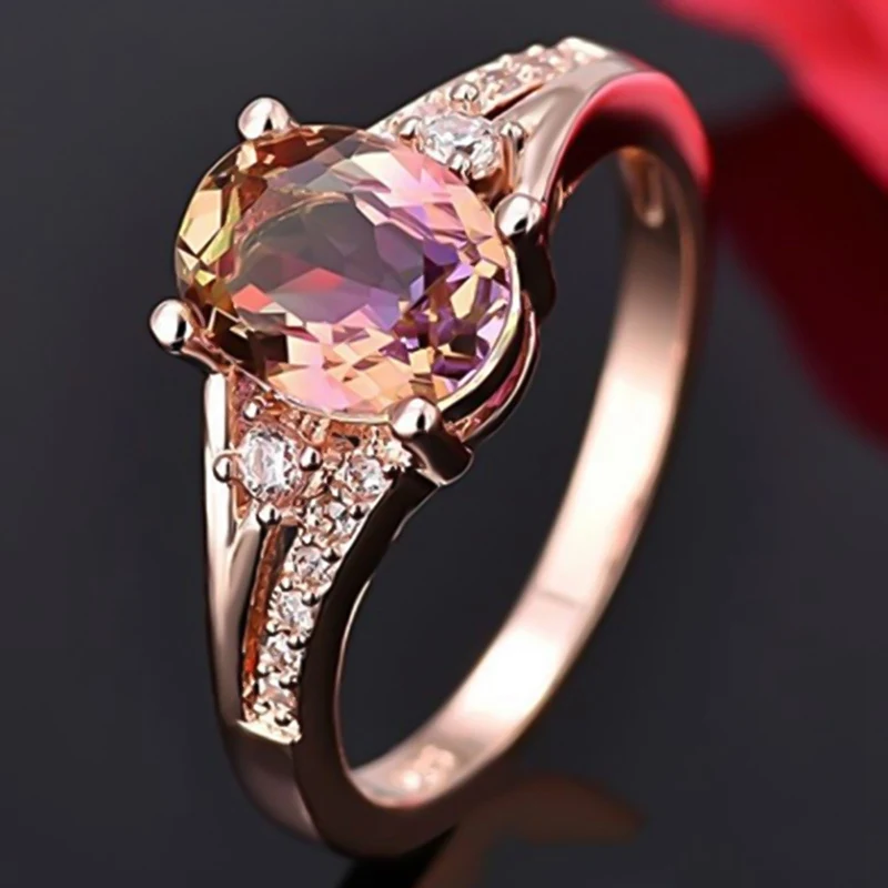 Розовый Золотой, цветной камень кристалл обручальные кольца для Женская циркониевая кольца винтажные Свадебные ювелирные изделия - Цвет основного камня: MC