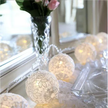

New White Lace Crochet Ball 10LED Fairy Lights battery operated String Lights bedroom Xmas home Wedding Christmas Garland