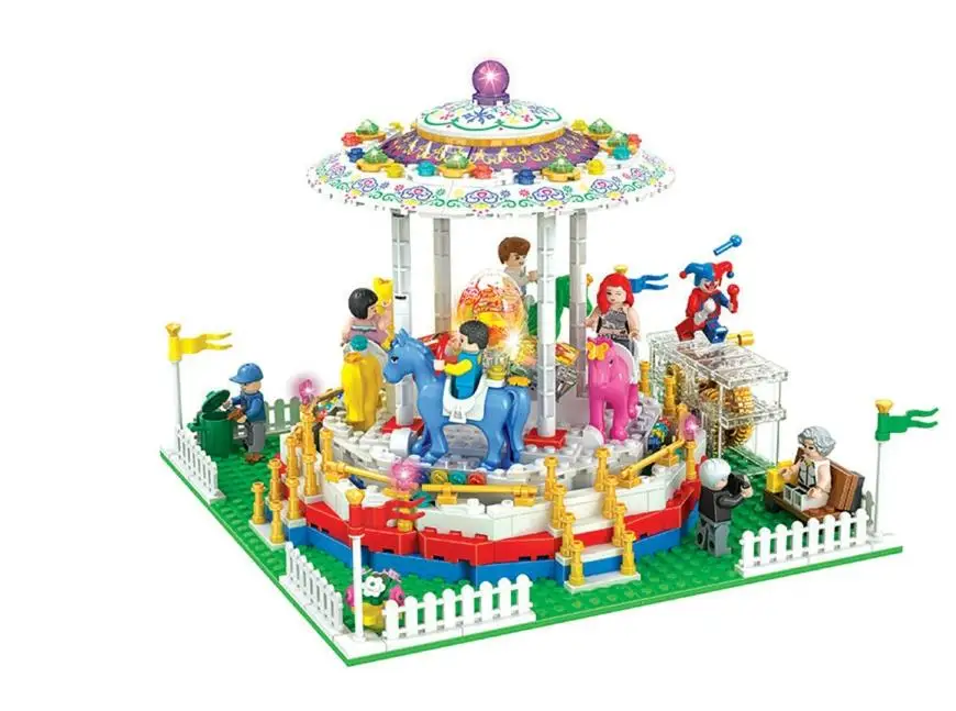 

City Street Amusement Park Clown Carousel Model Building Blocks Friends Brick girls Toys