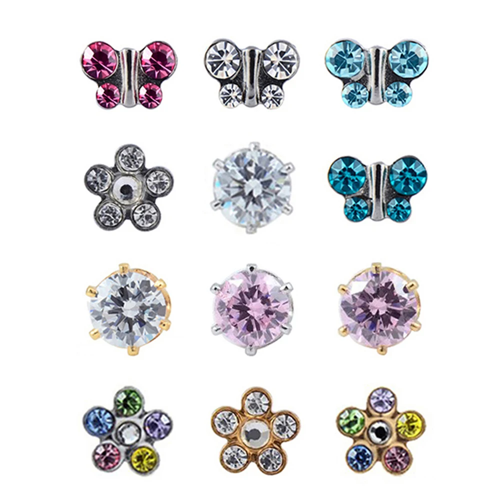 Хирургические серьги-гвоздики из нержавеющей стали для женщин и мужчин, пирсинг, CZ Кристалл, серьги-гвоздики, ювелирные изделия, Бабочка, Маргаритка, цветок, звезда, сердце