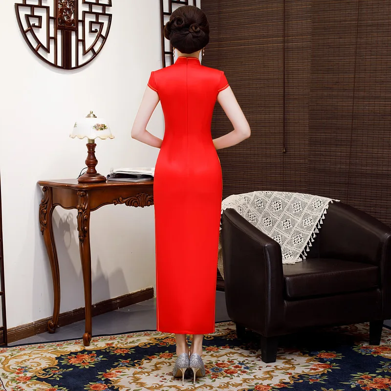 2019 Модное Длинное Ципао китайское стильное платье с воротником-стойкой женские летние платья из вискозы Qipao для вечеринок Vestido S of 5XL