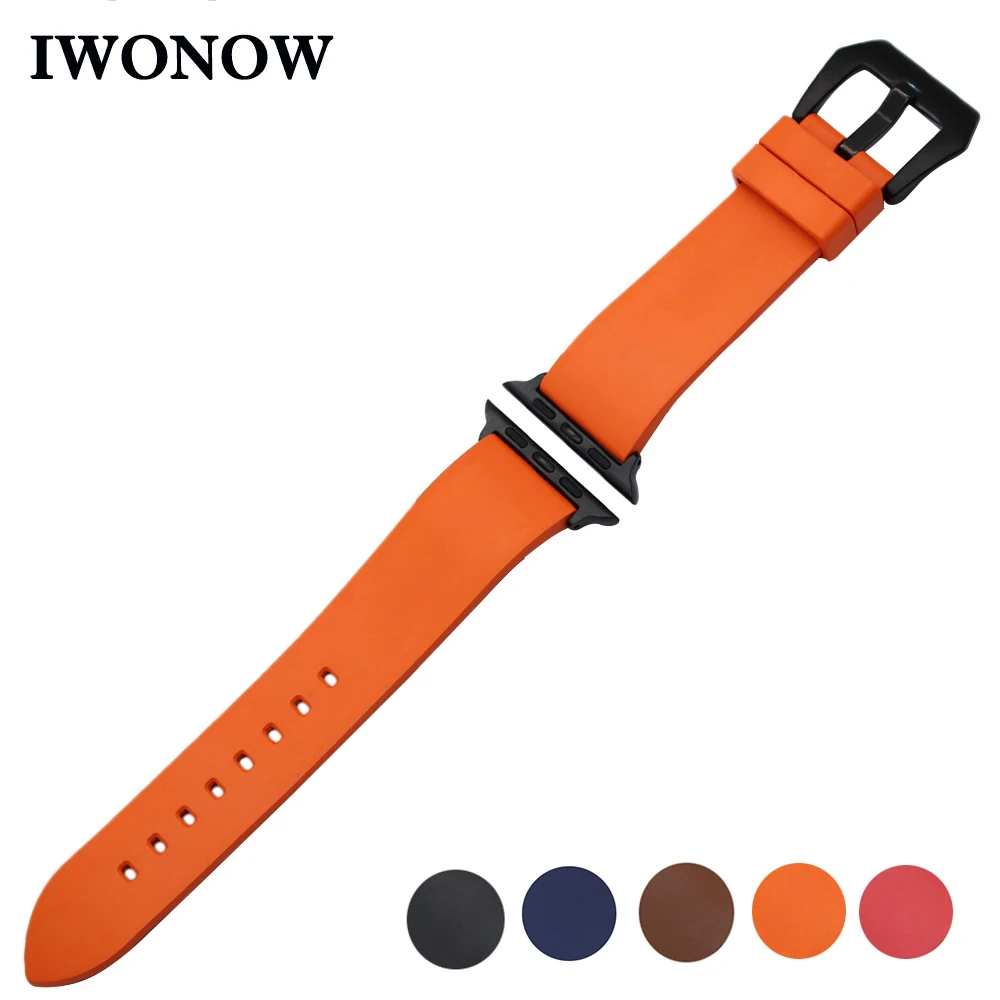 

Fluoro Rubber Watchband for iWatch Apple Watch 38mm 40mm 44mm 42mm Series 5 4 3 2 1 Sport Band 316L Stainless Steel Buckle Strap