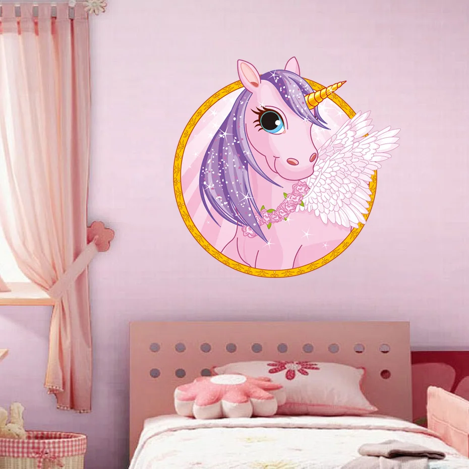 Милые Мультяшные единороги цветные настенные наклейки Животные настенные Переводные картинки с лошадью для детей девушки комнаты плакат обои домашний декор