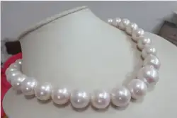Огромный 18 "14-Природный Южного Моря неподдельная белый круглый жемчужное ожерелье