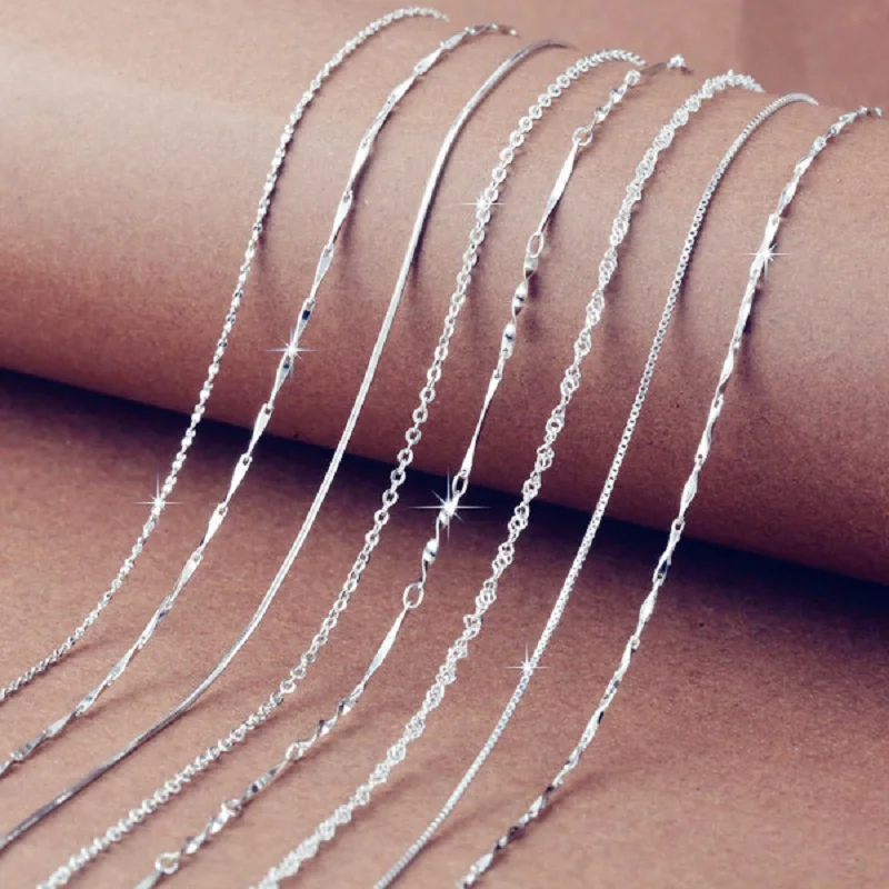 925 Silver Water-wave Chains for Necklaces Women 40cm 45cm Sterling Chain Korean Style Female Necklace Dropshipping SP216 | Украшения и