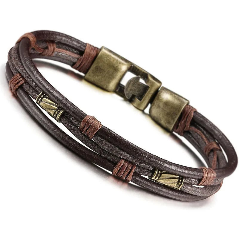 Vintage Leather bracelet men Wrist Band Brown Rope Bracelet Bangle Cuff Bracelets bracciale uomo armband heren bileklik erkek|Chain & Link Bracelets| - AliExpress