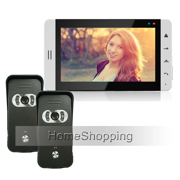 

FREE SHIP New Home Wired 7 inch Video DoorPhone Intercom System / Kit + White Monitor + Two Night Vision Outdoor Camera In Stock