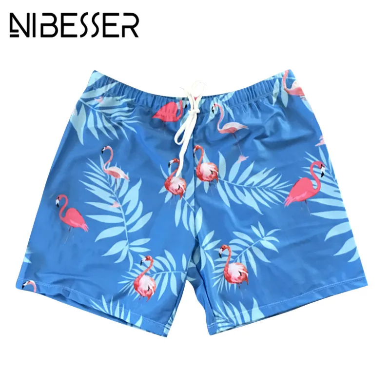 NIBESSER New Flamingo Printed Shorts Loose Sungas De Praia Homens Beach