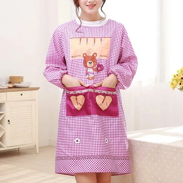 

Korean version of the adult kitchen gown kitchen long-sleeved cartoon apron adult anti-wear waterproof and oil-proof apron