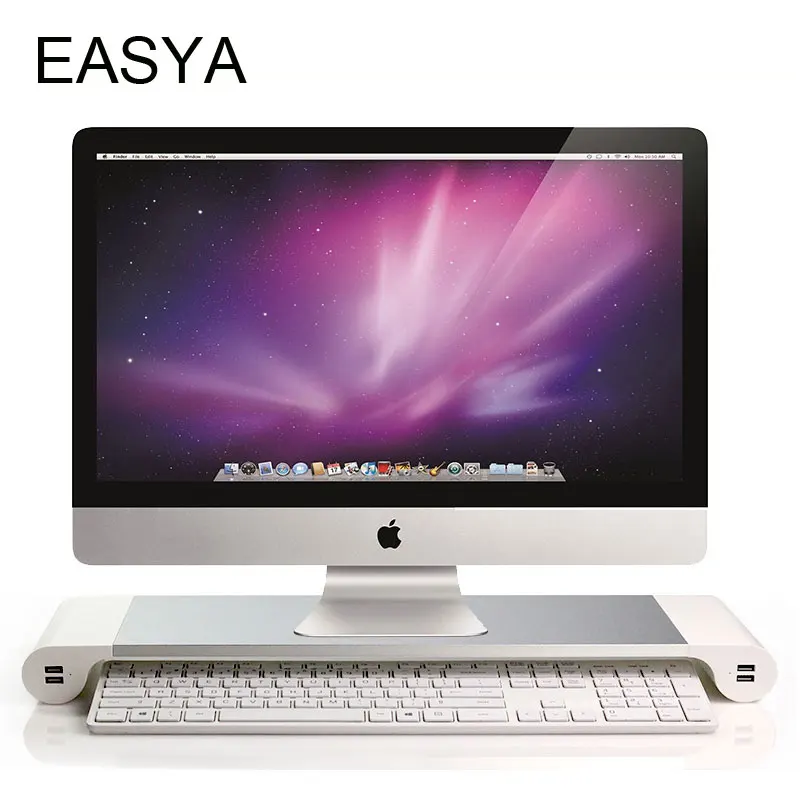 

EASAY Monitor Stand Aluminum Alloy Space Bar Dock Desk Riser with 4 USB Ports for iMac MacBook Pro Computer Laptop PC