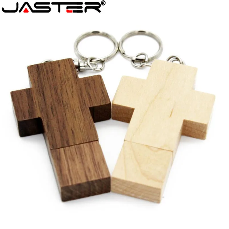 

JASTER (free custom logo) wooden cross USB 2.0 usb flash drive keychain pendrive 4GB 8GB 16GB 32GB 64GB gift customer LOGO