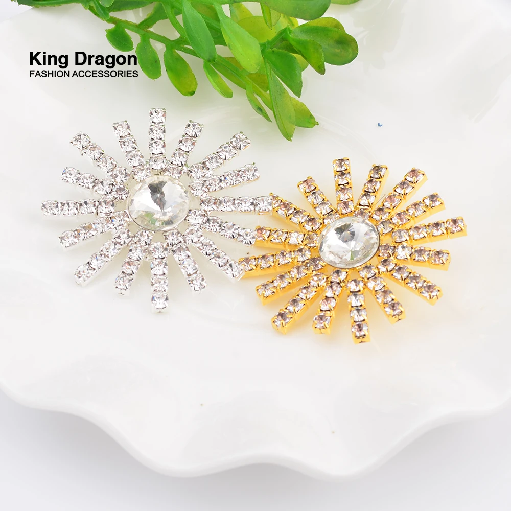 

New Arrival 2018 Metal Snowflake Rhinestone Button Used On Decoration 38MM 5PCS/Lot Shank Back Silver Color or Gold KD513