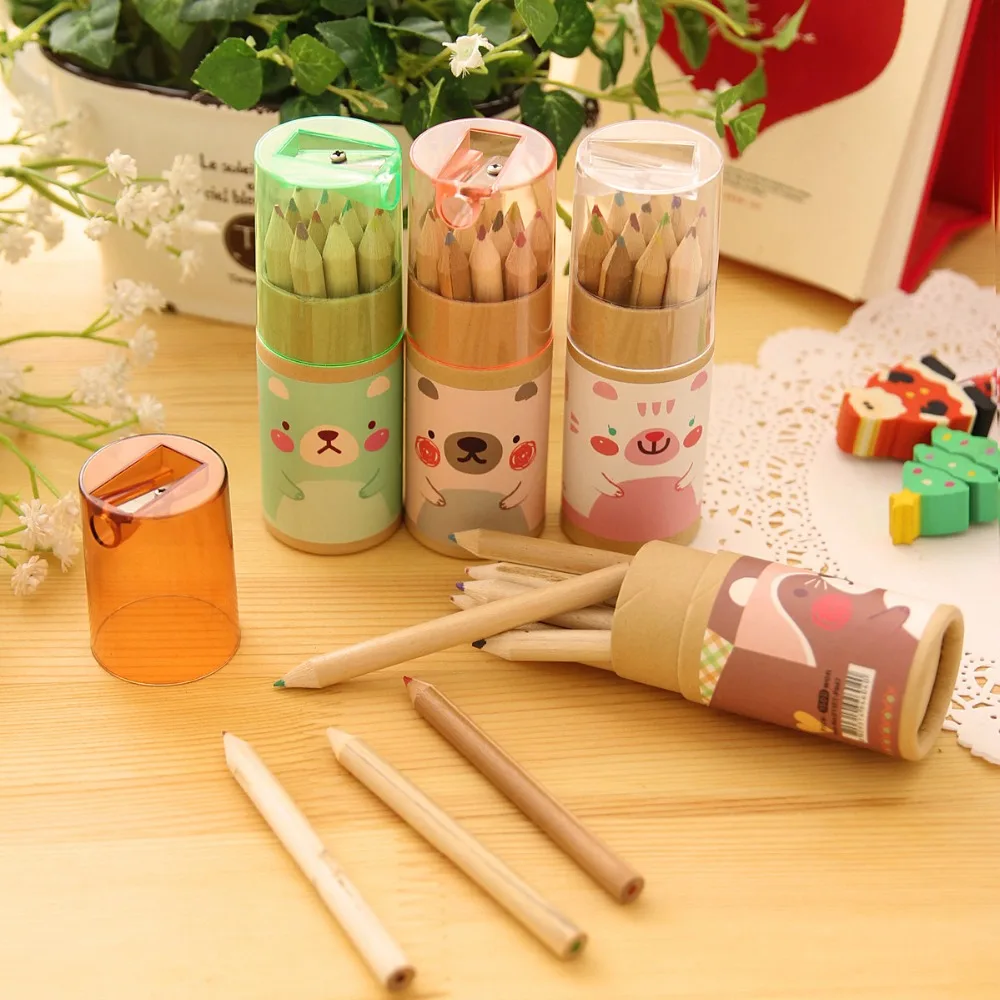 

material escolar Lovely mini bear 12 pack colored pencils painting pen art supplies kawaii multicolor pen