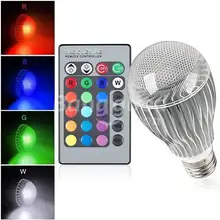 High quality 9W RGB LED Bulb AC85-265V E27 Color Changeable RGB LED Lamp with IR remote control free shipping