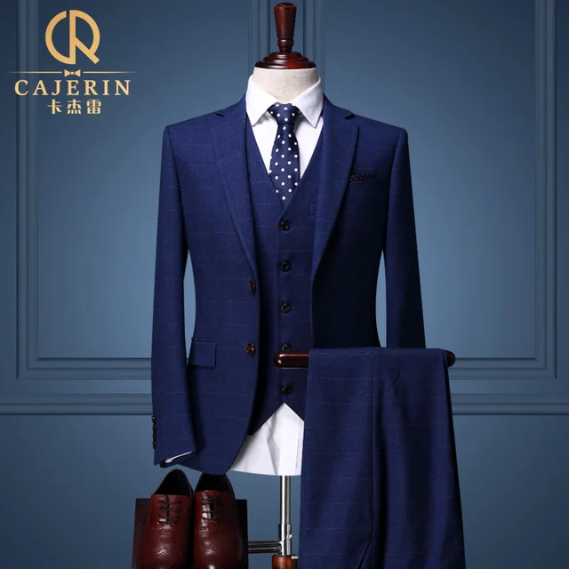 Plaid Royal Blue Tuxedo Skinny Groom Wedding Suits Dress Mens 3 Plaid Royal Blue Tuxedo Skinny Groom Wedding Suits Dress Mens 3 Piece Terno Azul Escuro