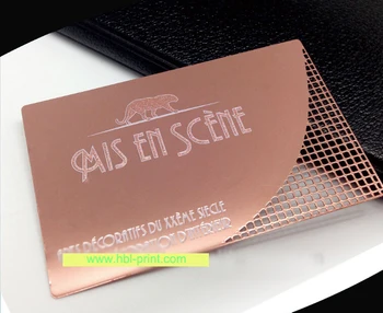 

laser engraved special cut out pattern rose plated business card laser metal card