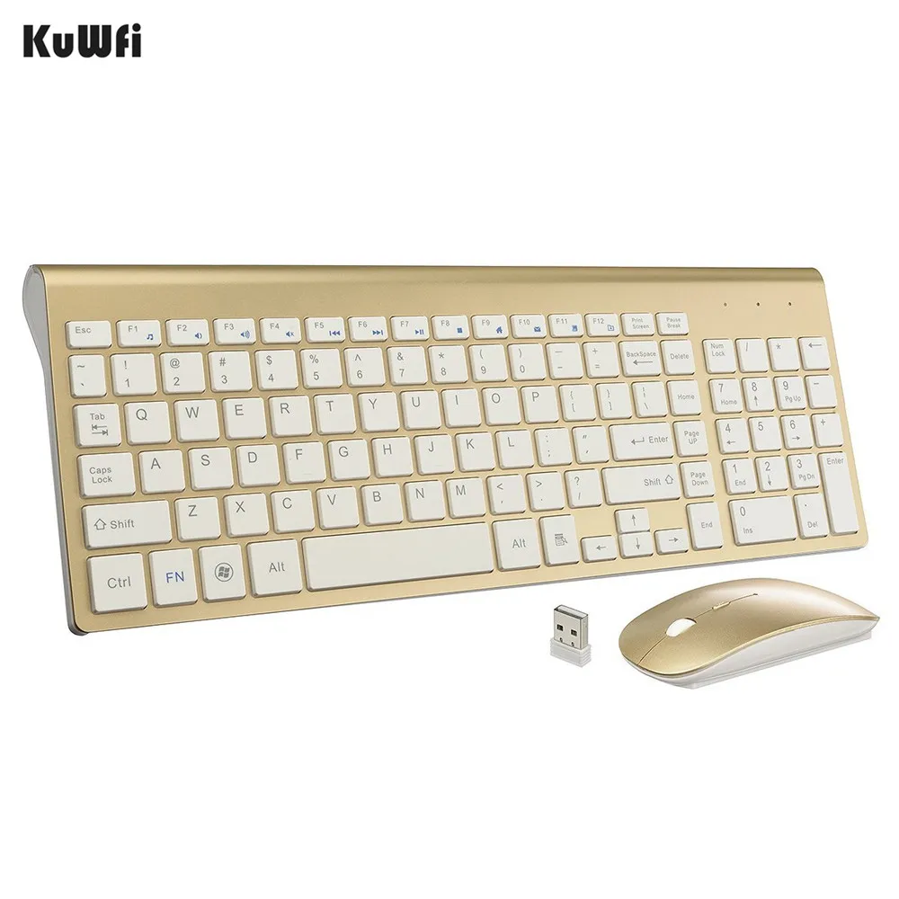 KuWFi беспроводная клавиатура и мышь с usb-приемником 102 клавиш ультра тонкий для ПК ноутбук игровая домашняя клавиатура мышь 1 комплект