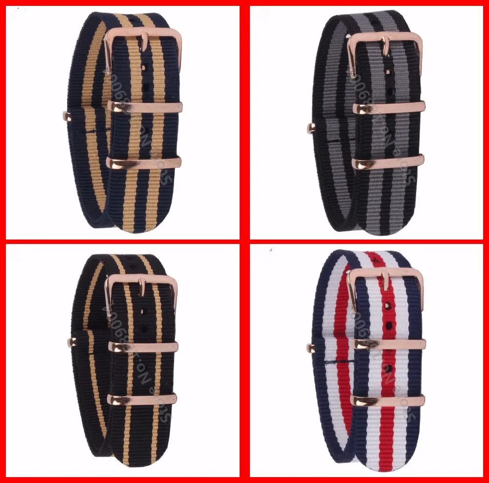 18mm 20mm 22MM Watchband High Quality NATO Nylon Wach Band Rose Gold