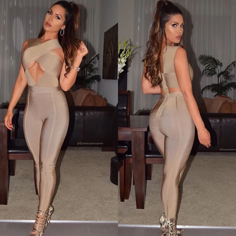 

New Fashion Tight Long Jumpsuit Overalls Sexy Hollow Out Backless Slim Black Celebrity Evening Party Jumpsuits Bodycon Playsuit
