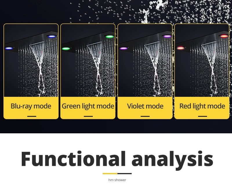 Multi-Function Shower Set Led Remote Control Light Black Brass Shower System (6)