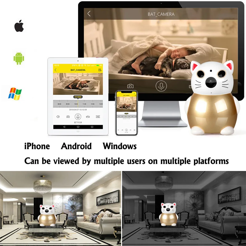 HD 1080P супер милая кошка батарея WiFi камера перезаряжаемая умная безопасности с