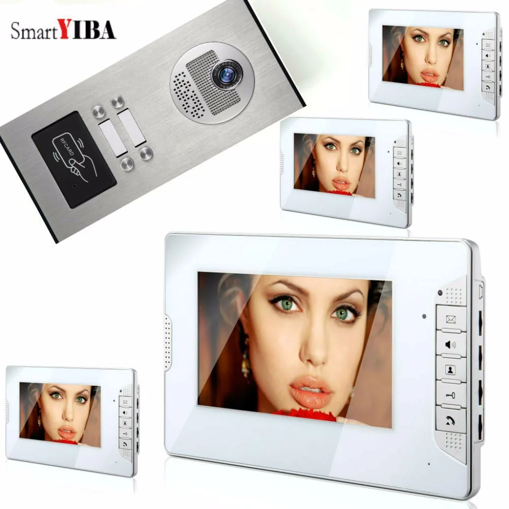 

SmartYIBA Rfid 7" LCD Monitor Video Door Phone System For 4 Units Household Video Intercom Doorbell Home Apartment Entry Kit