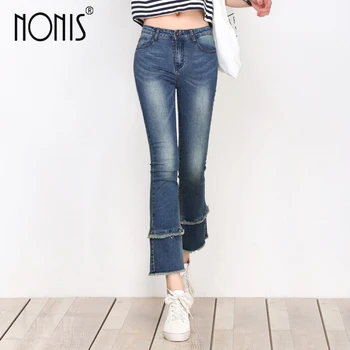

Nonis High Waist women 2017 summer flare pants ankle length plus size female denim small horn Slim Sexy jeans trousers pant