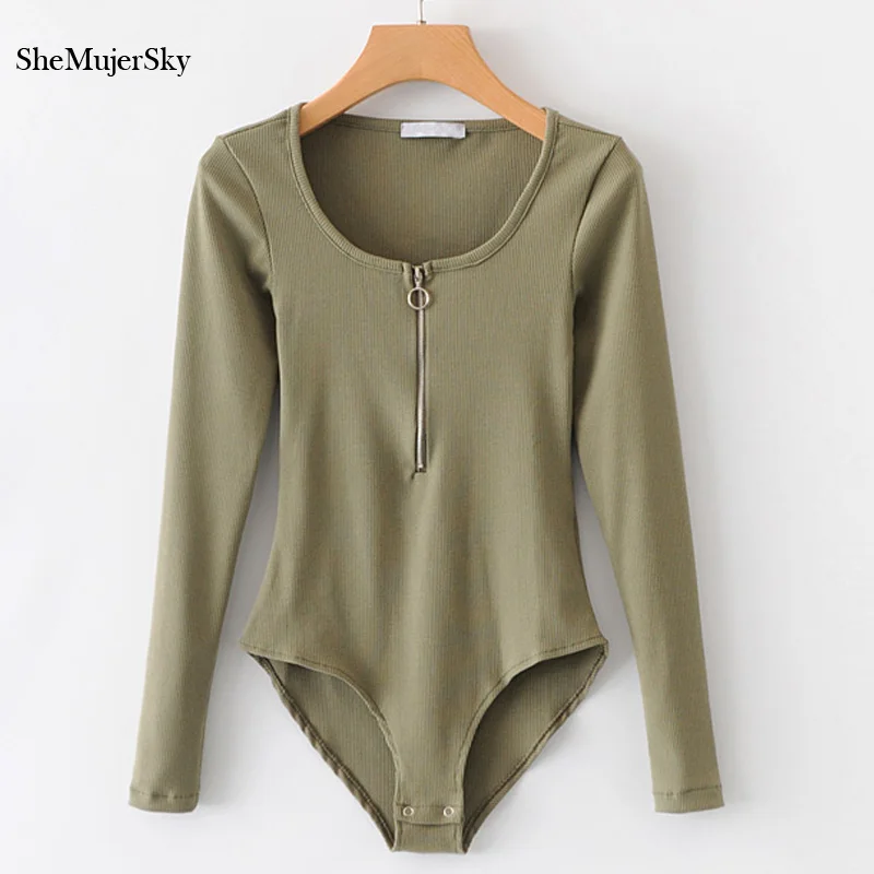 SheMujerSky يا الرقبة الجسم النساء داخلية ضئيلة الصلبة طويل كم مونو موهير رداء العمل الخريف حللا السيدات ارتداءها