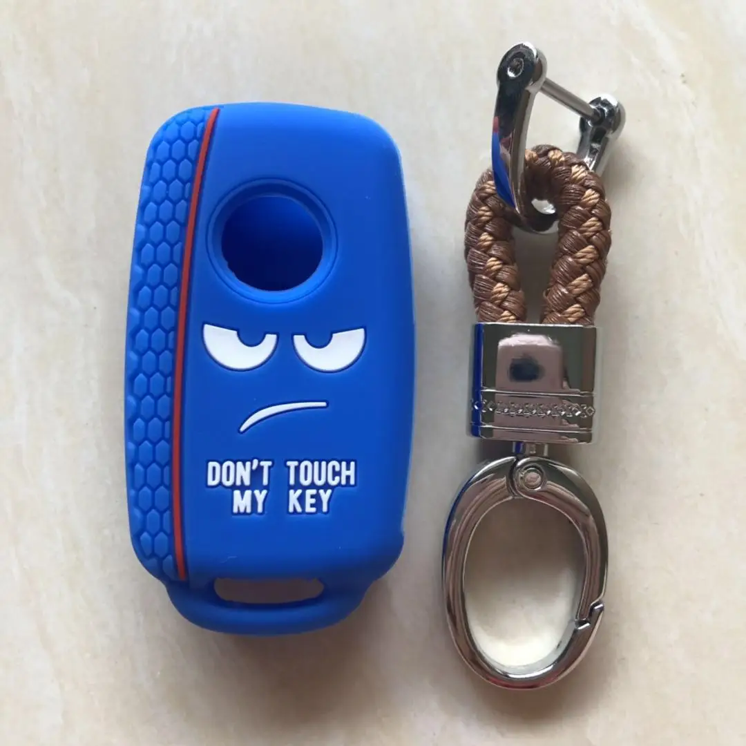 Силиконовый защитный брелок для Volkswagen Bora Beetle EOS Golf Polo Passat Scirocco для Skoda Seat Dont Touch My Key - Название цвета: blue with kechain