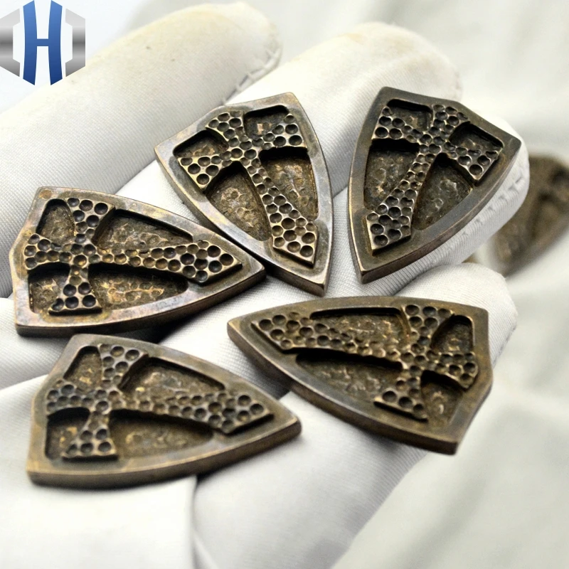 Shield Steel Fire Crusader Shield Brass Inlay Back Clip EDC Tool Accessories DIY Cutter Knife Tools