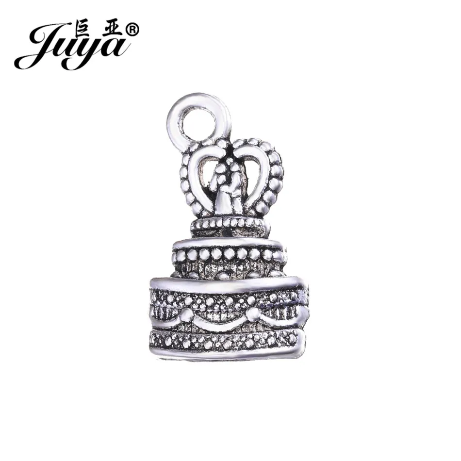 

JUYA 15pcs/lot 22.5x13mm Alloy Charms Silver Plated Lovely Wedding Cake Shape Pendant for Jewelry Making Supplies DIY AO0638
